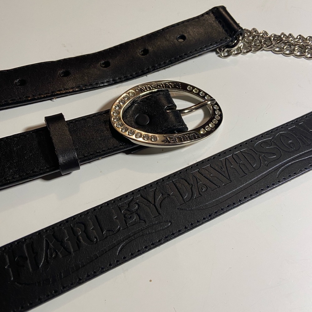 Authentic Harley-Davidson Leather and Stainless Steel Chain Belt NWOT - Picture 3 of 8